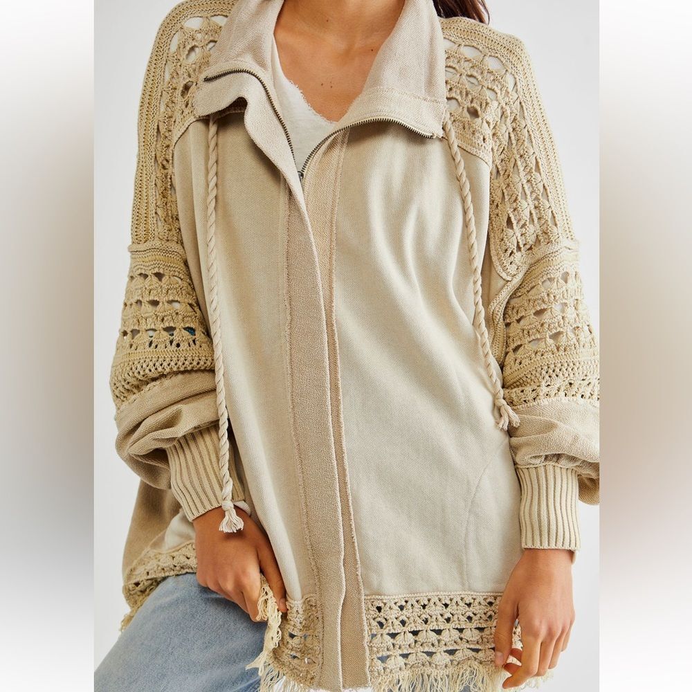 Free People Dune Bug Crochet Cardi in Oatmeal - Picture 3 of 10